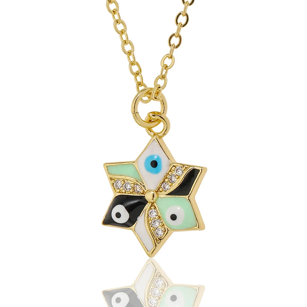 Cubic Zirconia Crystal Nazar Evil Eye Jewish Star Of Davids Chain Necklace Women Multicolor Enamel CZ Stones Trendy Jewelry Gift