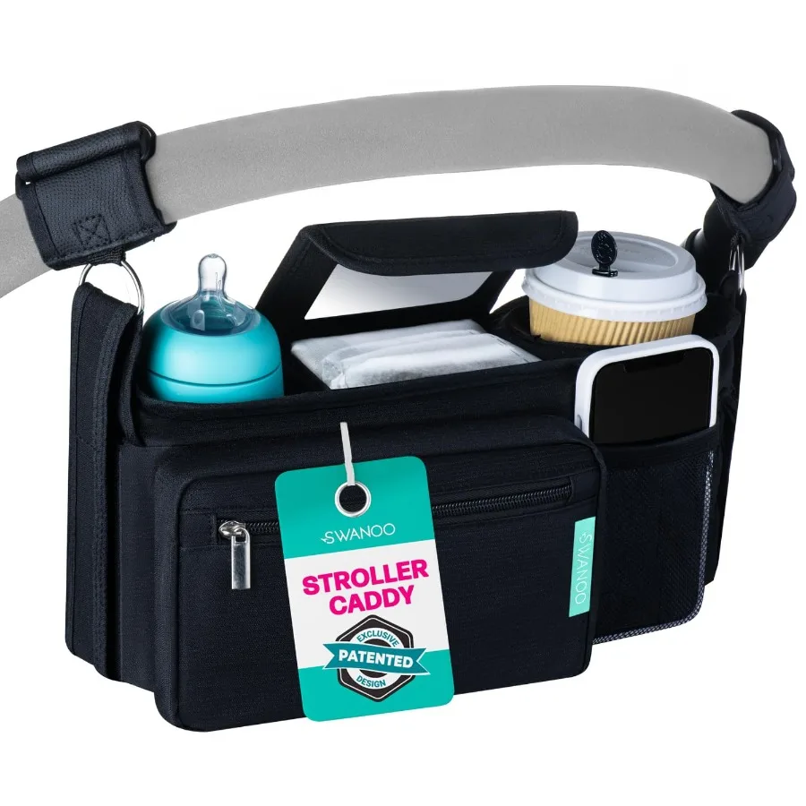 

Stroller Caddy Stroller Organizer With Cup Holder Non Slip Straps Stroller Bag for Phone Pet Stroller Accessories Universal Fit