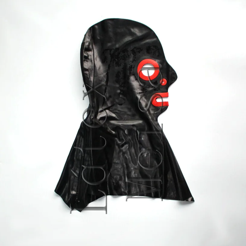 Masque à capuche en latex, yeux ouverts, narines et bouche avec fermeture éclair au dos pour adultes, taille M