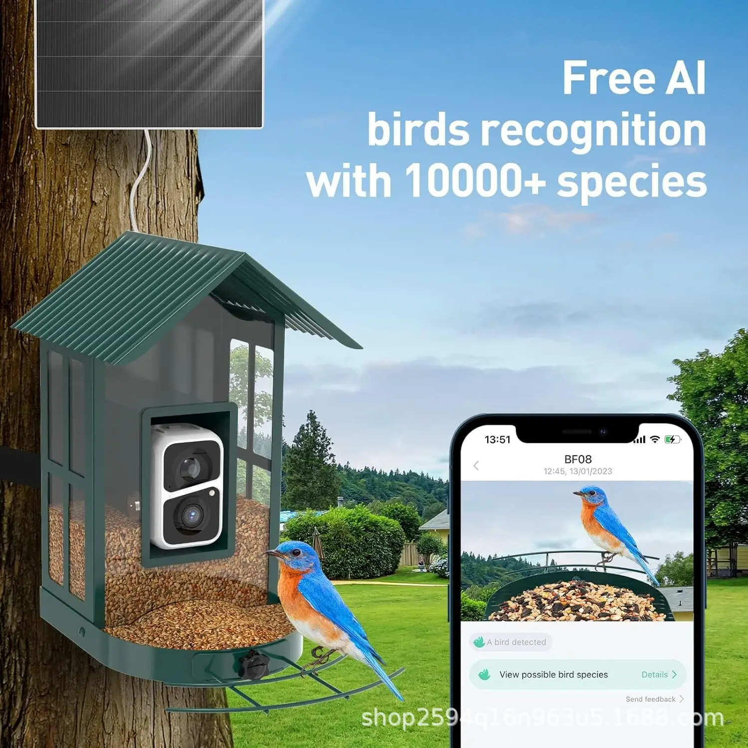 AI intelligent bird feeder with camera outdoor bird watcher high definition identification with lens wild bee bird feeder
