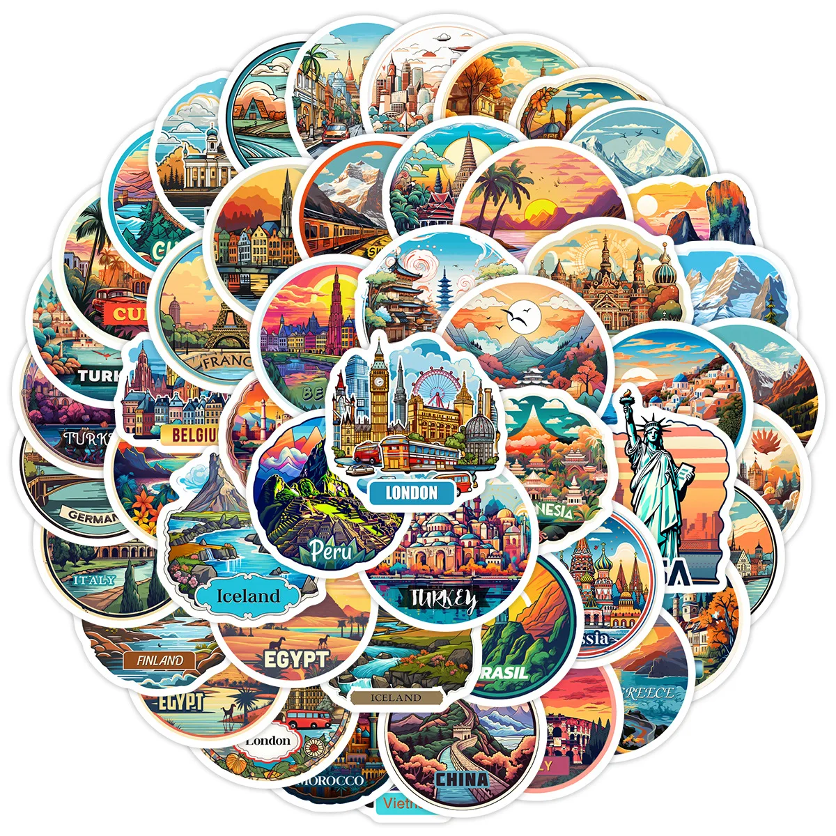 

10/30/50PCS Nordic Landmark Cartoon Personality Creative Stickers Funny Doodle DIY Refrigerator Scrapbook Guitar Stickers Toys