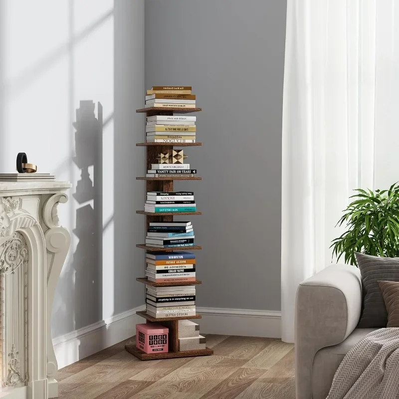 

Vertical Bookshelf, 8-Tier Bookcase, Narrow Spine Book Shelf for Small Space, Corner Standing Shelf for Living Room, Office