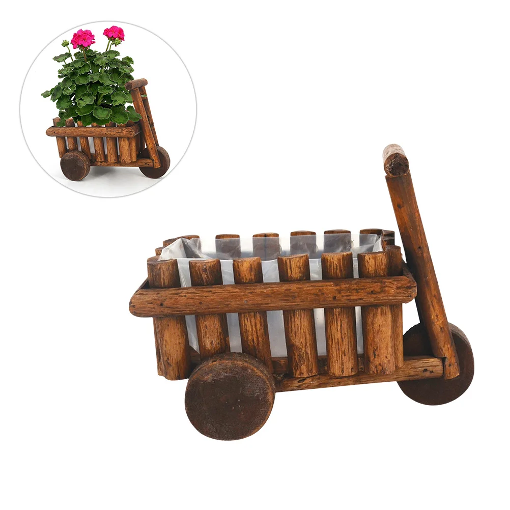 Plants Ornamental Wheelbarrow Pot Wooden Cart Flower Potted Cactus 2300X1800X1200CM Brown Baby Miss