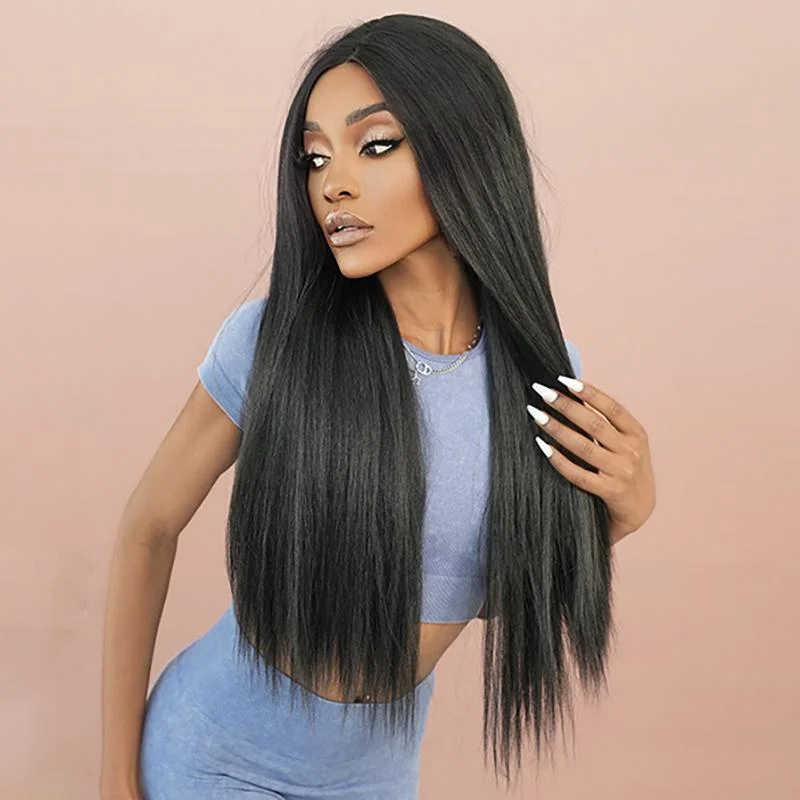

20 Inch Bone Straight Glueless Human Hair Wig Pre Plucked 7x5 Density 180% Density Wigs For Women 20 Inch Natural Black