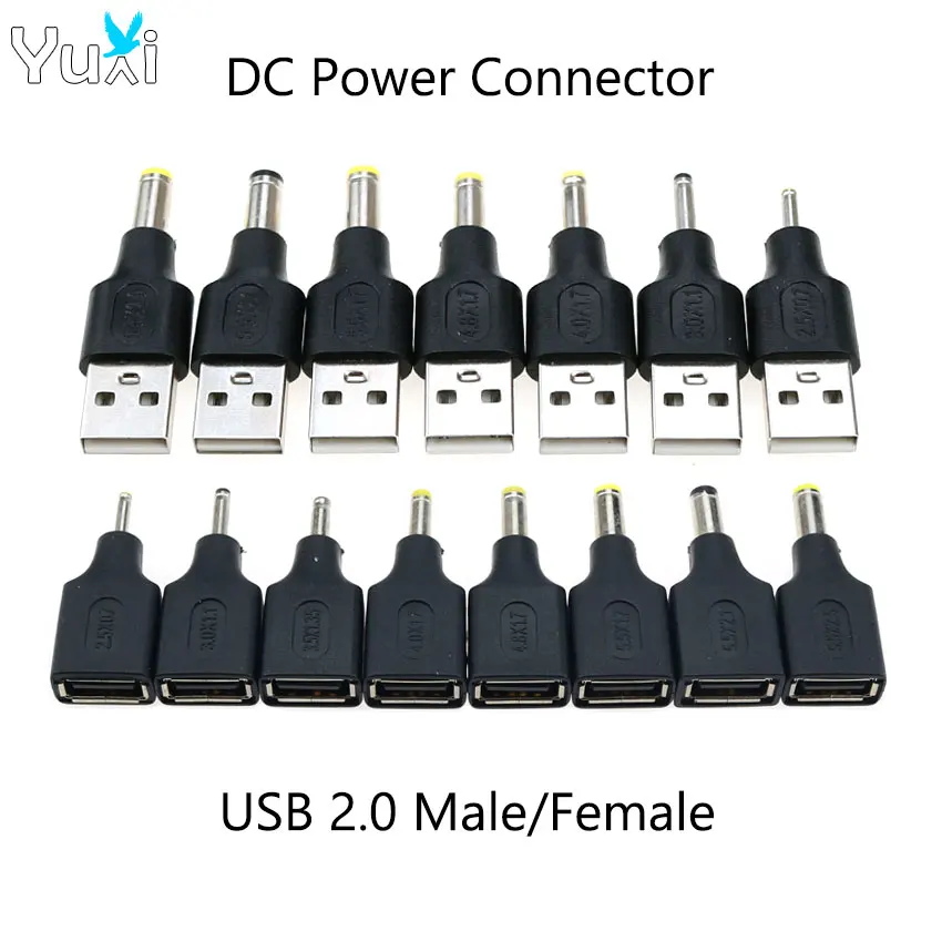 YuXi DC Male Plug To USB 2.0 Male/Female Jack Laptop Power Connector Adapter 2.5*0.7 3.5*1.35 4.0*1.7 4.8*1.7 5.5*2.1 5.5*2.5MM