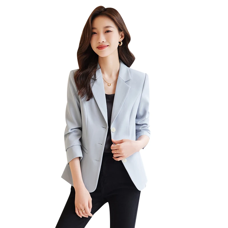 Blazer court imbibé bleu frais pour femme, veste de bureau, réduction de l'âge, style coréen, mode, avocat, dame, nouveau, printemps, automne, 2024