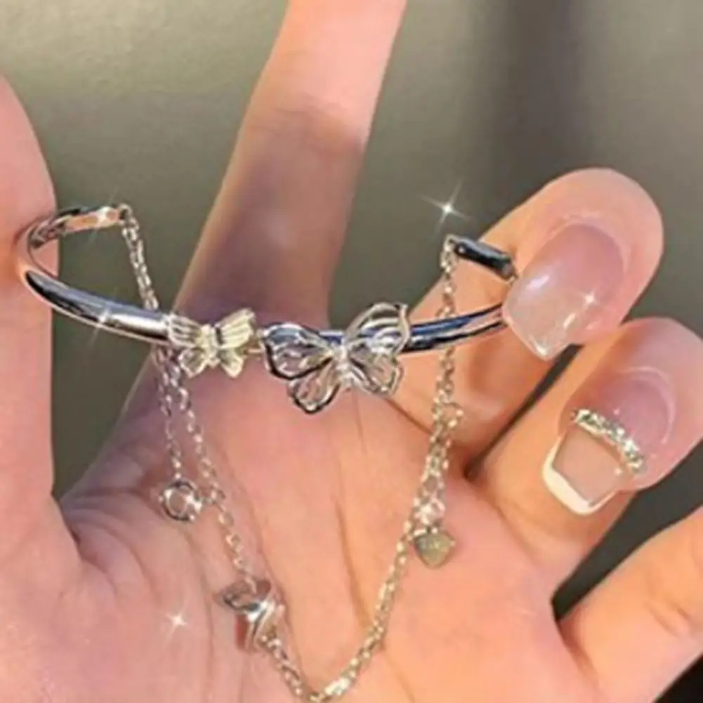 Women Bracelet Chain Tassel Decor Half Bangle Opening Adjustable Butterfly Pendant Exquisite Lady Wrist Bracelet Women Jewelry