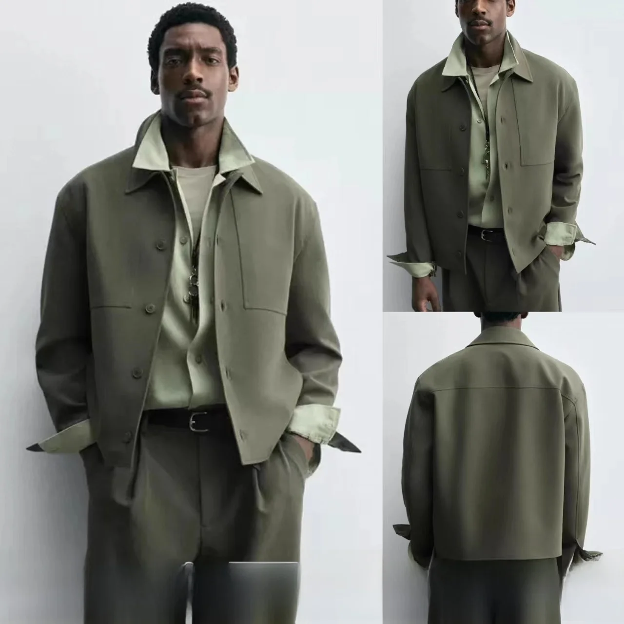 

Новая мужская куртка-рубашка 2025 года с длинным рукавом, свободного кроя, с воротником, универсальная повседневная верхняя одежда из смесовой ткани (полиэстер, вискоза, спандекс)