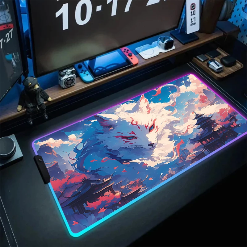 Imagem -05 - Teclado Gaming Mousepad com Fox Colorido Bonito Rgb Mouse Pad Borracha Led Computador Cool Mouse Mat Acessórios Gamer Cute Deskmat