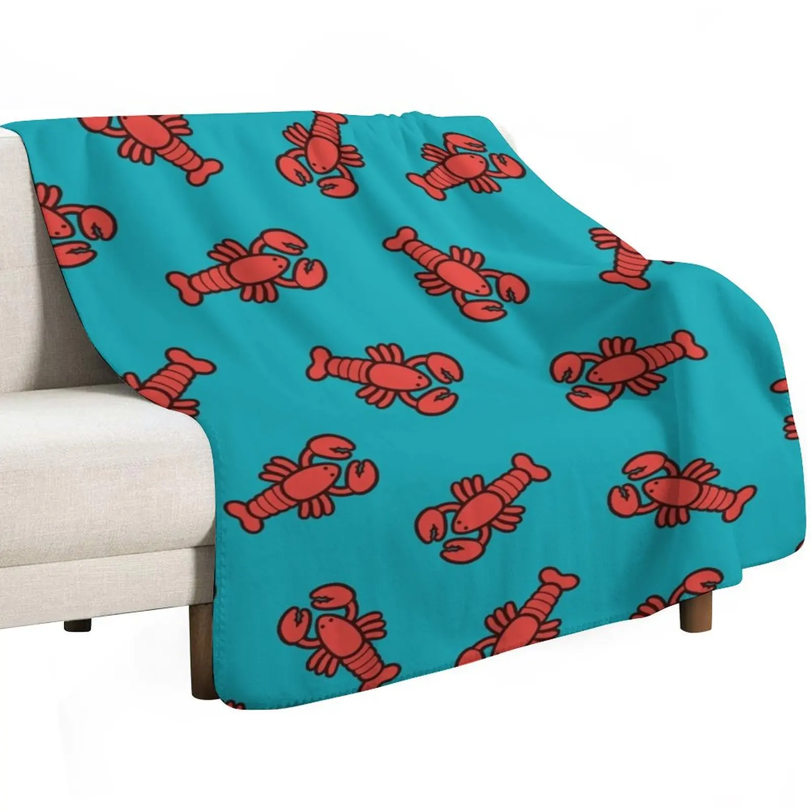 Lobsters Pattern on Turquoise Blue Throw Blanket bed plaid Softest Custom Picnic Soft Fashion Sofas Blankets