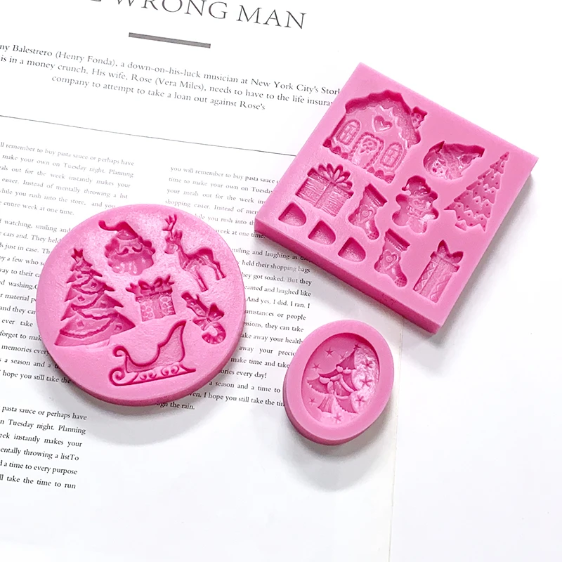 Christmas Molds Mini Christmas Fondant Molds Pink Polymer Clay Molds Non-stick Silicone Molds for Cake Decorating