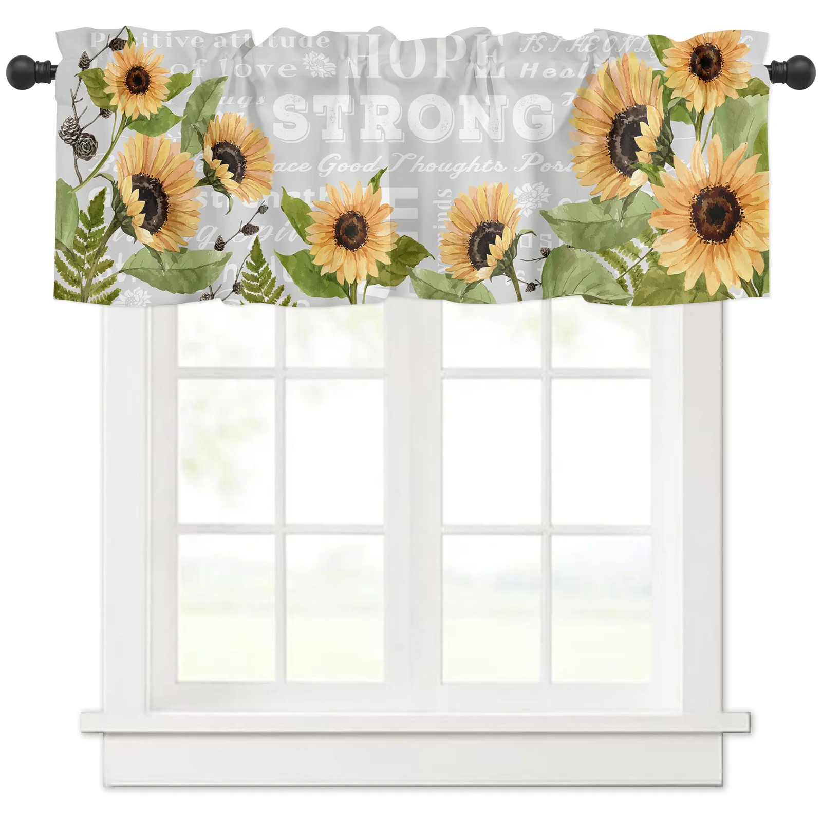 Valances for Windows Kitchen Living Room Small Window Valance Courage Warm Hugs Healing Thoughts Positive Energy Sunflowers