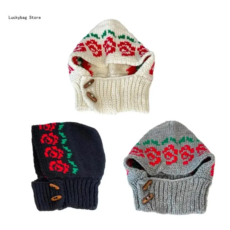 

Handcrochet Flower Hat for Women Winter Soft Warm Balaclava Hat Shopping Scarf Caps Outdoor Windproof Neckwrap Hat