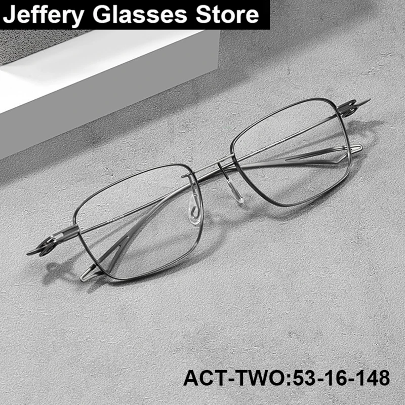 Fashion Simple Men Business Square Glasses Frame Ultra-light Pure Titanium Act-Two Thin Eyeglasse Handmade Eyewear Spectacle