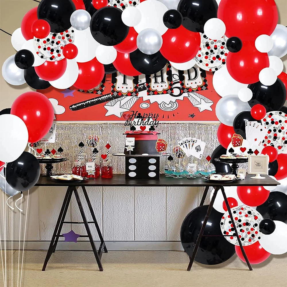1 Zestaw Czerwony Czarny Srebrny Balon Łuk Girlanda Zestaw Dekoracje Urodzinowe Balon Konfetti BBQ Kasyno Noworoczne Dekoracje Imprezowe — zdjęcie 5