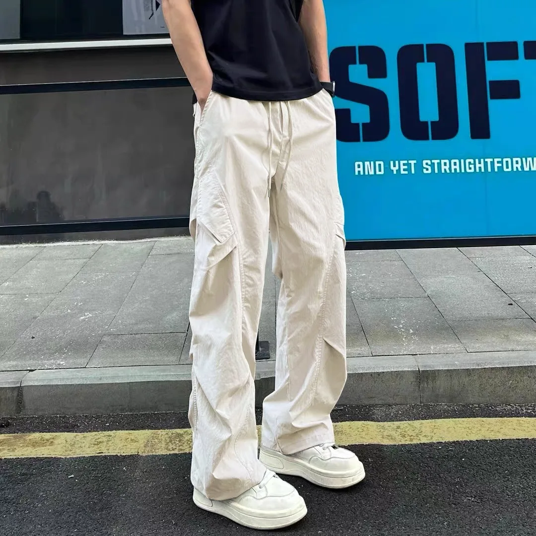 Pantaloni da lavoro da paracadutista con deconstruzione retrò da strada per ragazzi in estate, pantaloni casual sottili, larghi e a gamba larga