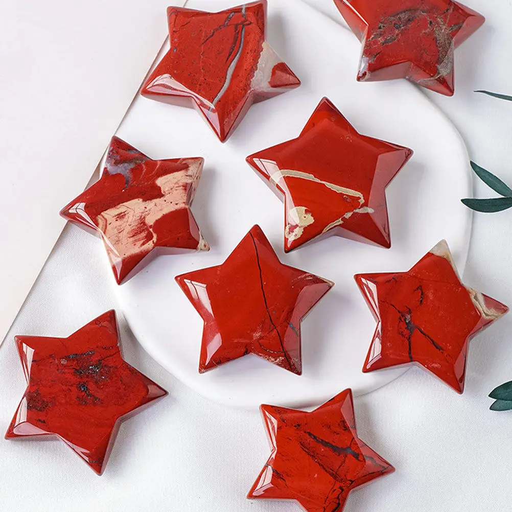 Natural Red Jasper Five-Pointed Star Crystal Craft Polished Desktop Star Decoration Home Office Ornament Crystal Craft