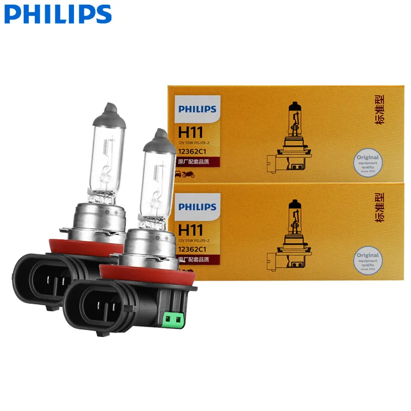 Philips 2PCS Vision H11 12V 55W PGJ19-2 Original Car Halogen Head Lamps 3200K Standard Auto Replace Genuine Bulbs 12362, Pair