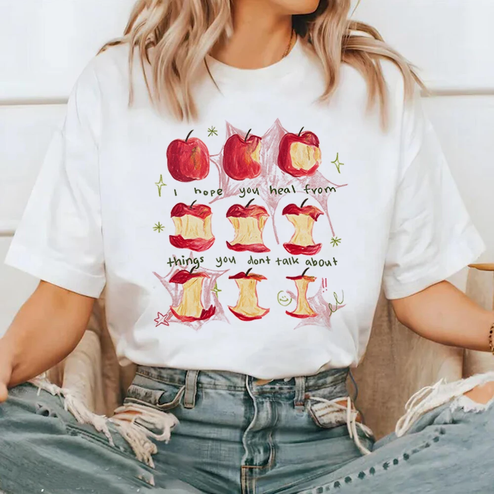 Pattern I Hope You Heal From Things You Don't Talk About Cherries Print Short Sleeved Women's Cute New Summer Regular Top T-Shir