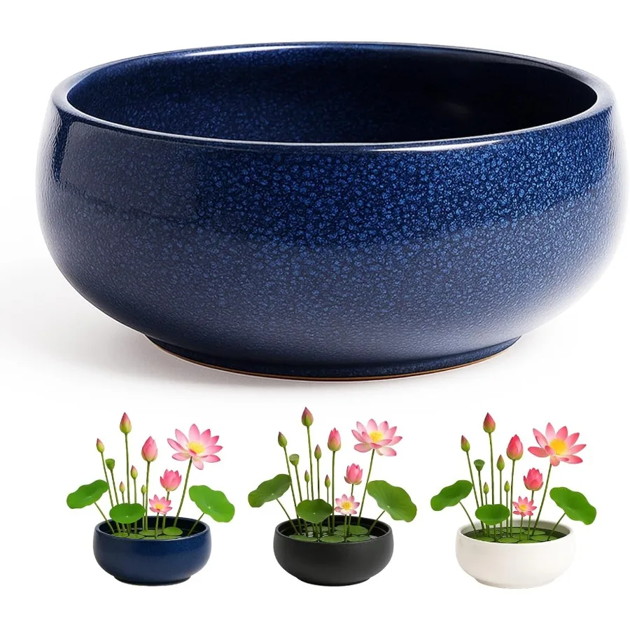 

Ceramic Lotus Bowl Planter for Indoor 6.5 Inch Flower Pot for Women Bonsai Water Plants Lover Shallow Planter for Office Desk H