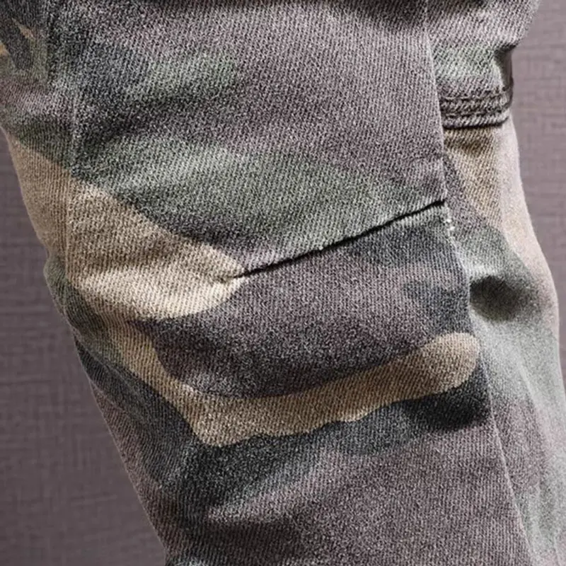 Street Fashion Men Jeans Camo Stretch Slim Fit Casual Vintage Jeans Zipper Spliced Designer Hip Hop Elastic Denim Pants Hombre