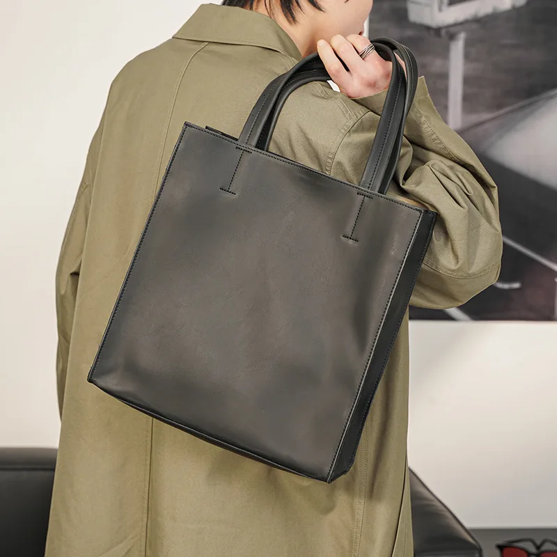 Luxury Soft Leather Handbag For Men Large Capacity Tote Bag Weekend Shoulder Messenger Bag Casual Street Handbag