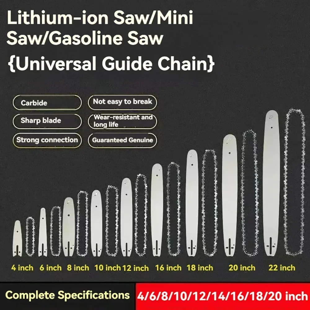 

4/6/8/10/12/14/16/18/20 inch Chain Saw Blade 1/4"LP 3/8"LP 0.325" Pitch 0.043"/0.050"/0.058" Gauge Electric Gasoline Chainsaw