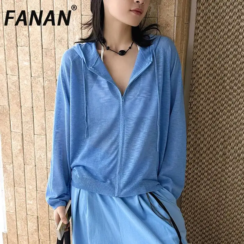 

FANAN Women's Hooded Tops Summer New Korean Style Casual Zipper Lightweight Colorful Cardigan Sun Protection Top For Women
