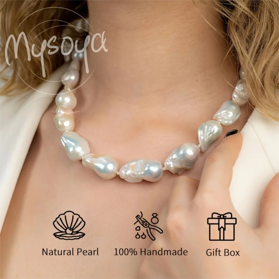 

MYSOYA Baroque Pearl Necklace 14-18mm Pearl with Gift Box Gift for Him Her Birthday Wedding Valentine's Day Gift