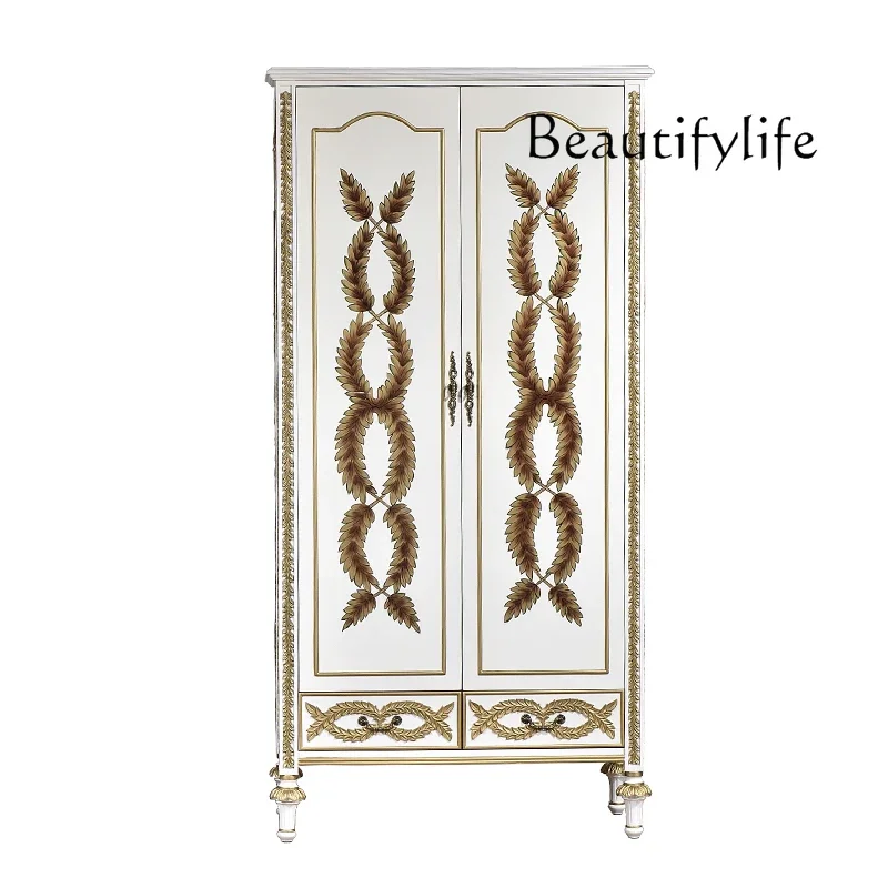 

vV American solid wood wardrobe two-door wardrobe European-style bedroom large locker clothes pole European wardrobe