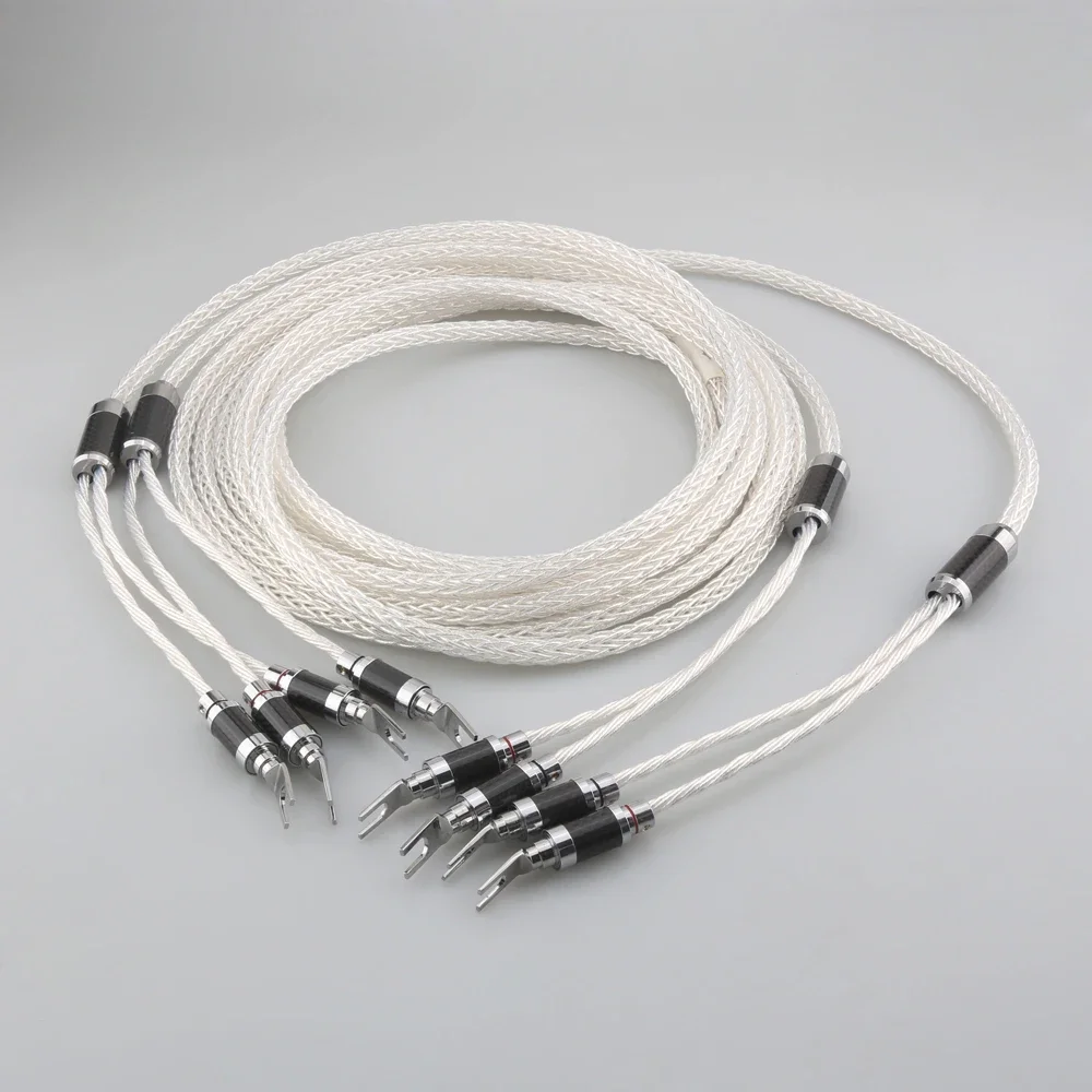 HI-End OCC 8AG 7N Silver-Plated Hifi Speaker Cable Spade to Spade Plug Y-Y banana to banana plug Loudspeaker cable