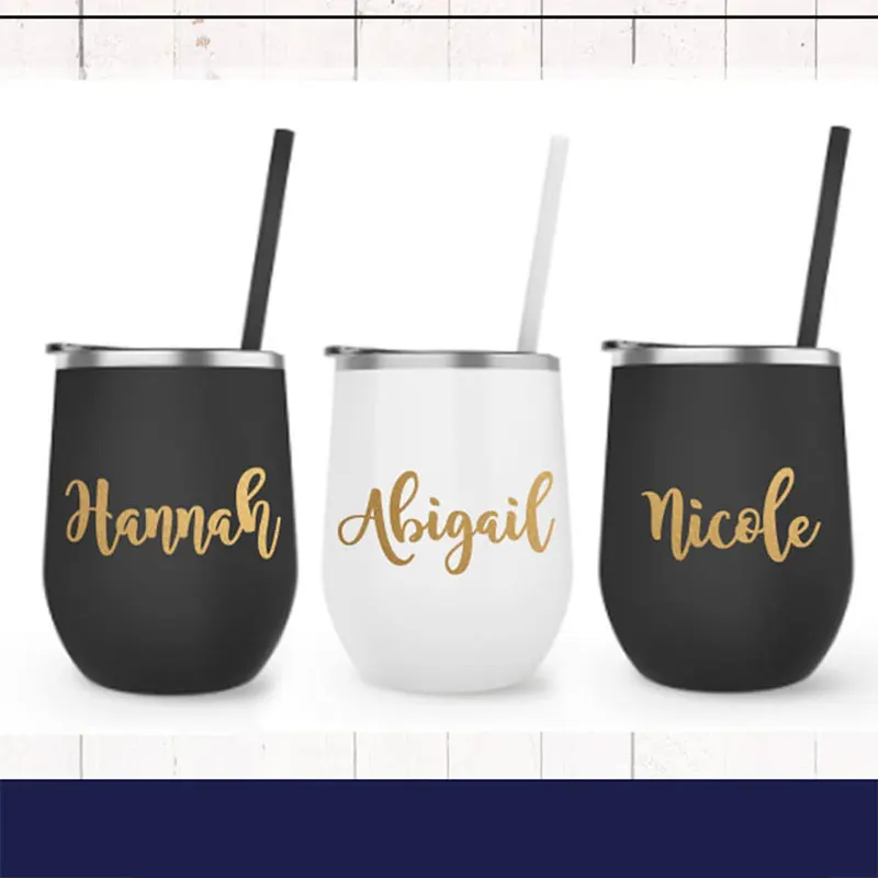 Custom Bridesmaids Cup Name Decals 10 Pcs Personalised Bridal Party Vinyl Decals DIY Wedding Party Champagne Glass Stickers