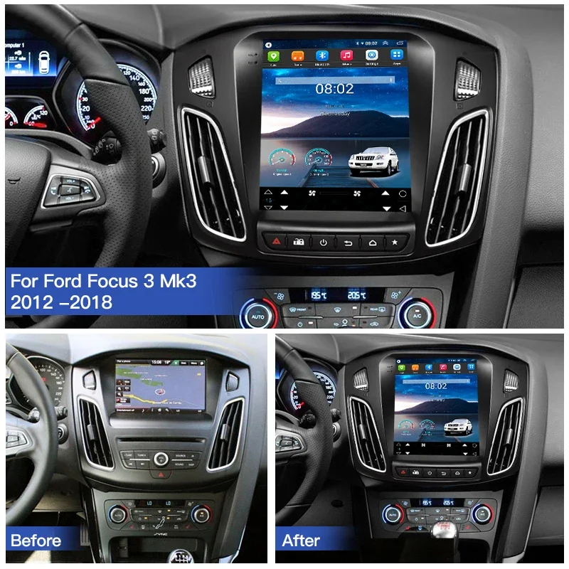 Android 14 Car Radio Tesla style screen For Ford Focus 3 Mk 3 2012 - 2018 Multimedia Video Player 2Din Carplay Auto Stereo