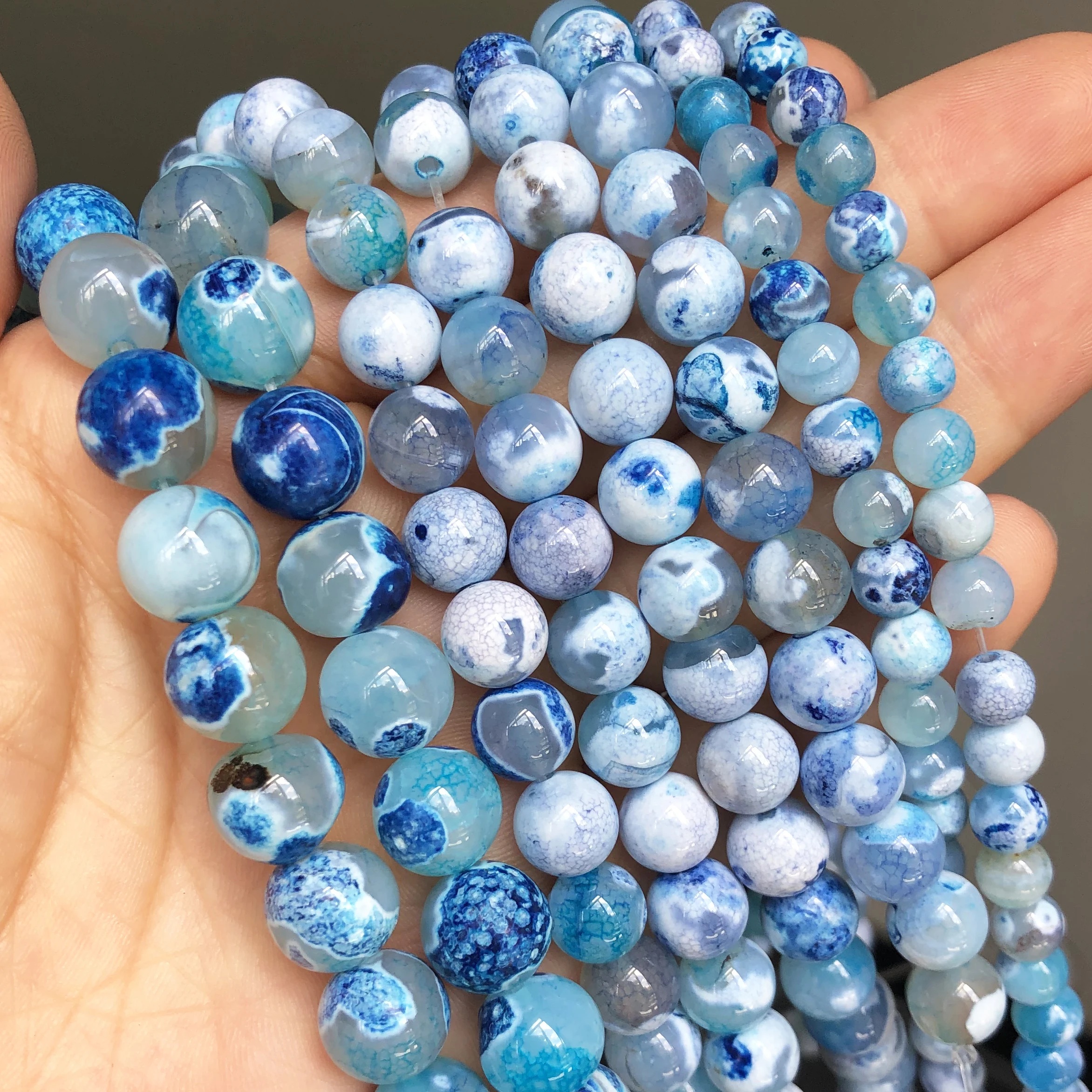 Natural Fire Dragon Veins Agates Stone Multicolor Cracked Loose Round Beads for Jewelry Making Diy Bracelet Accessories 15\'\'