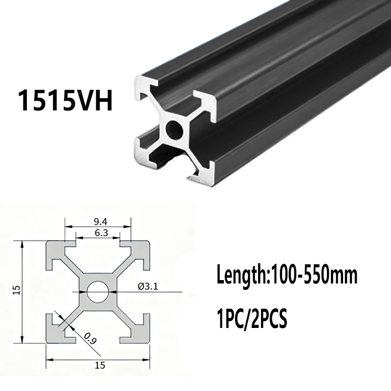 1515 Aluminum Profile European Standard Anodized Extrusion 100mm to 550mm Length Linear Rail for DIY 3D Printer Workbench CNC