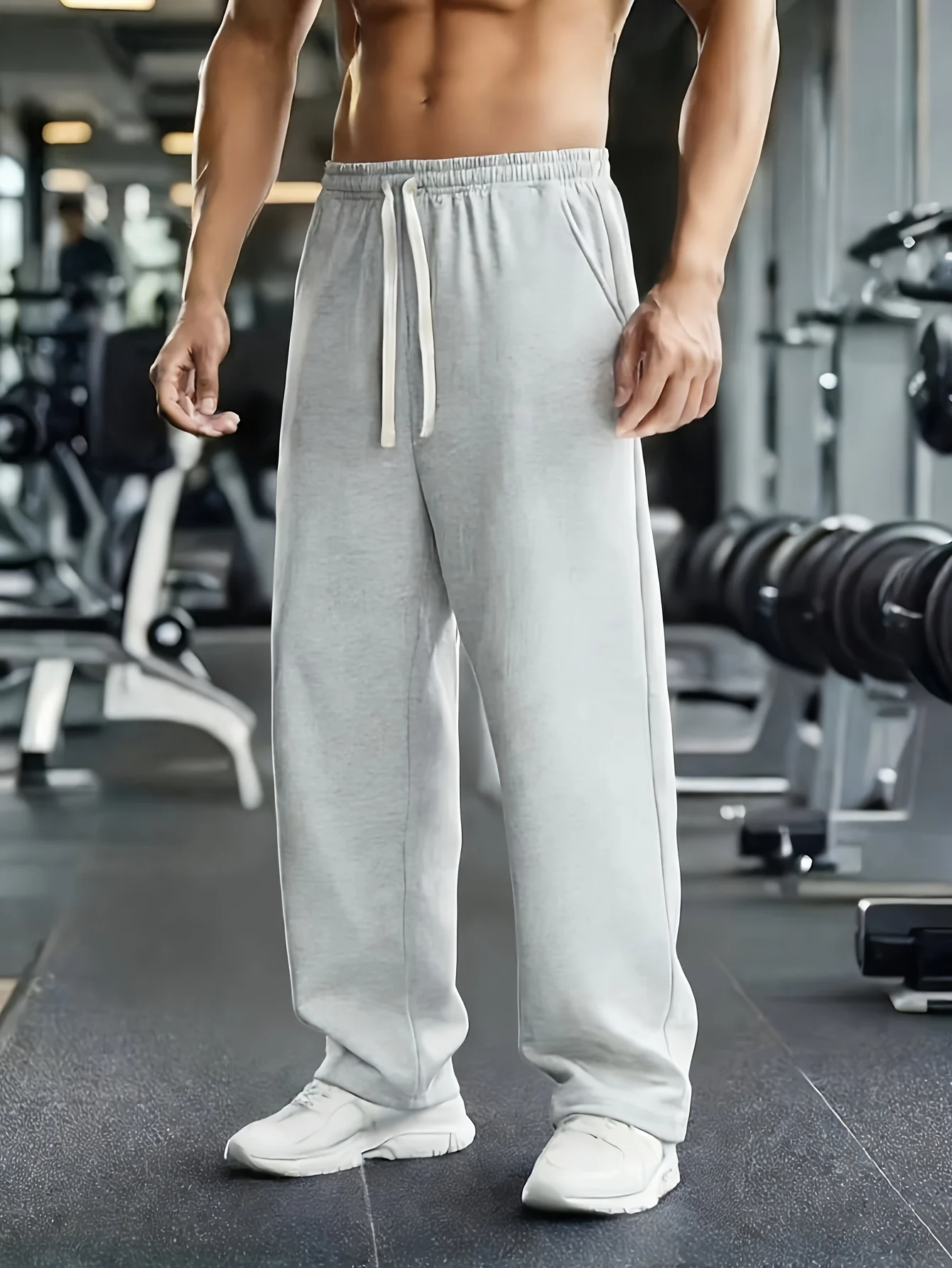 

Men's casual athletic trousers solid color elastic waistband trendy and versatile soft knit loose and comfortable mens pants