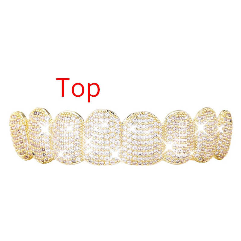 Pffee Hip Hop Teeth Grillz Rhinestones Iced Out Silver 18K Gold Plated Tooth Shackle Rapper Jewelry Grills For Men Women