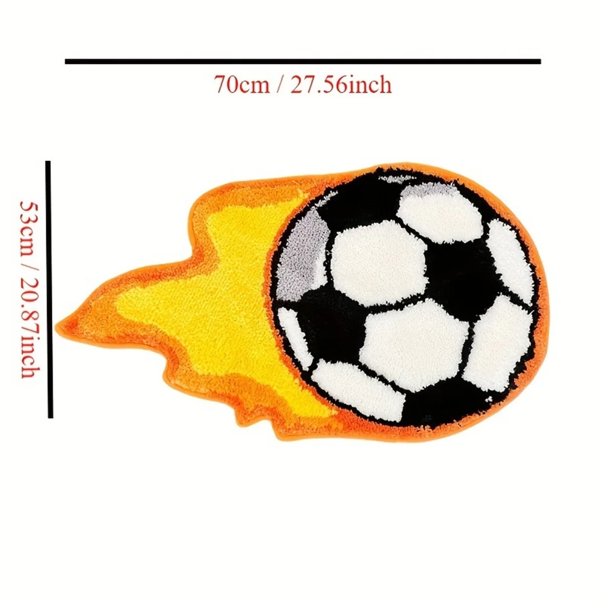 Fire Soccer Ball Shaped Tufted Rug Sporty Fluffy Non Slip Flocking Floor Mat for Kids Room Bedroom Living Room Decor