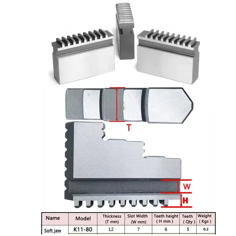 Soft Jaw 3 Jaw Chuck Jaw  Chuck Spare Part for K11-80 K11-100 K11-125 K11-160 K11-200 K11-250