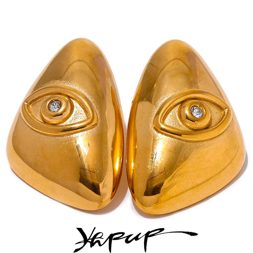 Yhpup 316l acier inoxydable oeil Triangle boucles d'oreilles élégant Design Unique métal attrayant déclaration bijoux pour les femmes cadeau