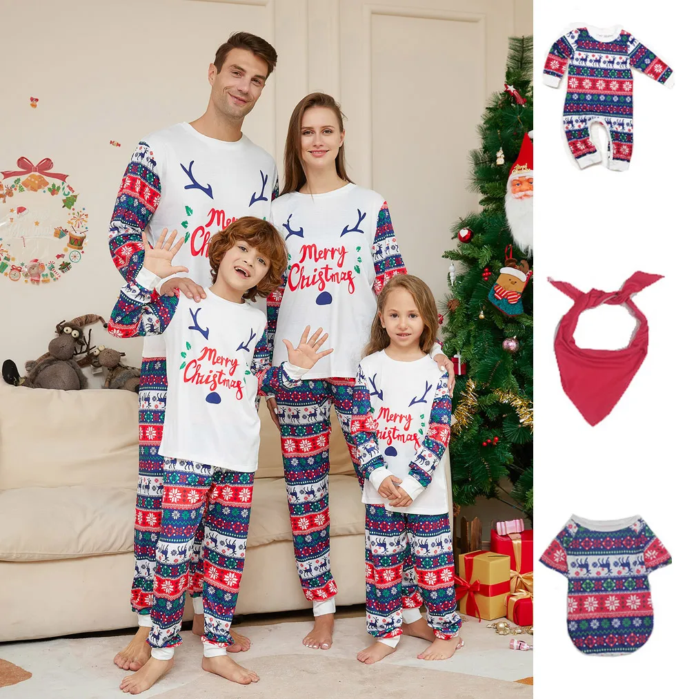 Mom Dad Kids Matching Pajamas Set Baby Dog Romper Cotton Soft 2 Pieces Suit Sleepwear Xmas Family Look New Family Christmas