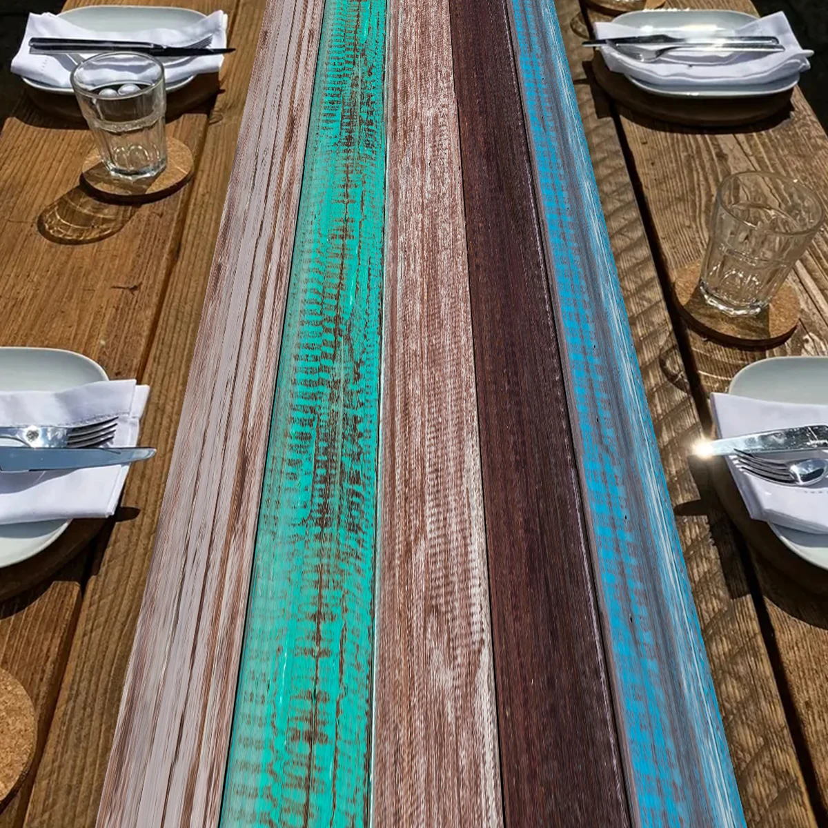 35x180cm Wood Texture Table Runner PVC Rustic Dining Table Decorations For Wedding Party Coffee Hotel Home Decor Table