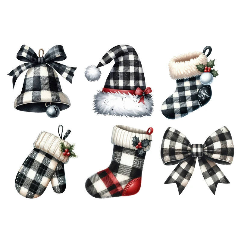 Merry Christmas bow Socks and gloves Iron on Heat Transfer Stickers for Kids Clothes T-shirt Iron-On Transfers Vinyl Appliques
