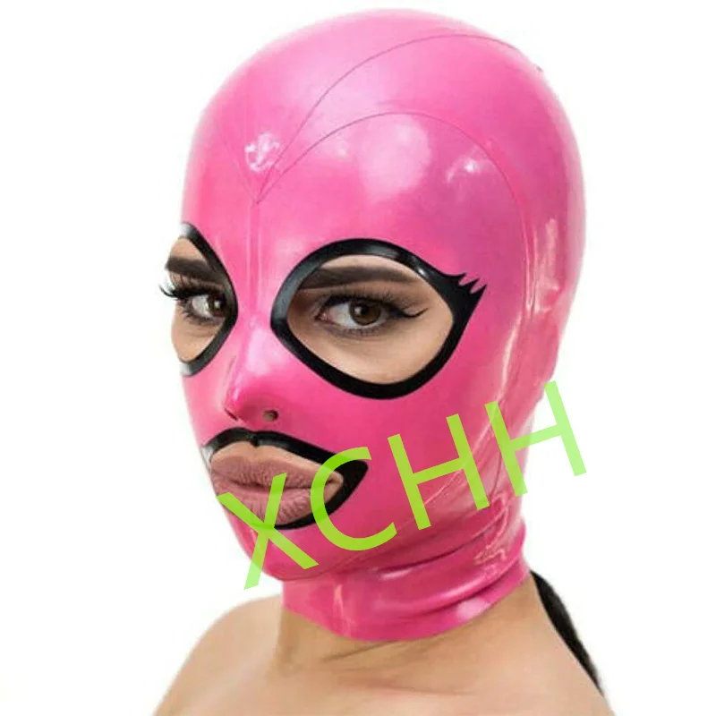 

Handmade Latex Hood Rubber Mask Pink with Black Back Zip Sexy Fetish Headgear Customize Halloween Cosplay Costume
