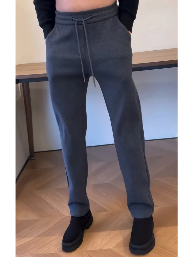 

ey Straight Leg Spor Casual Pants Men's Comfortable Loose Luxury Long Trousers Autumn Winter High End Feel Soft Cozy