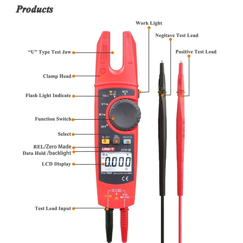 UNI-T UT256B Digital True RMS Fork Auto Multimeter 200A AC DC Current Clamp Meters NCV Tester Voltmeter Ohm Cap Auto Range More