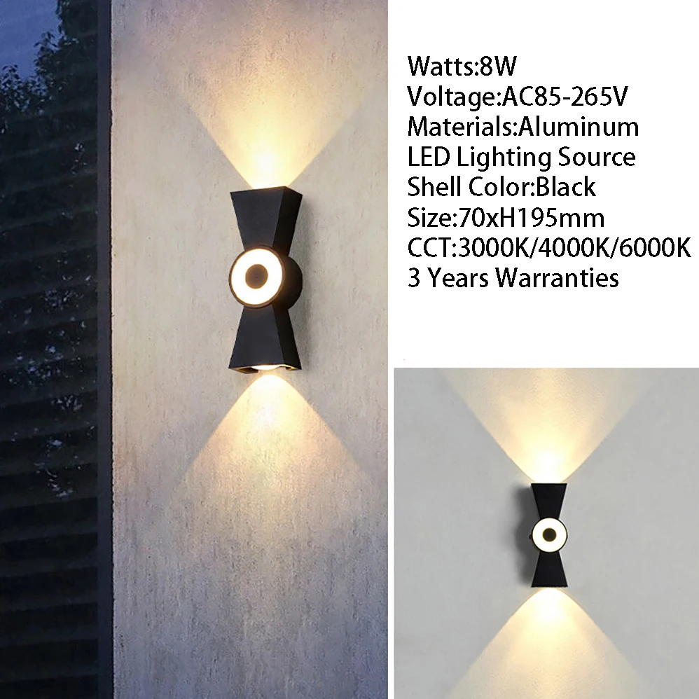 الحديثة الحد الأدنى نمط LED الجدار مصباح ، داخلي وخارجي ، IP65 مصابيح مقاومة للماء ، AC85-265V ، 8 واط ، 3 سنوات الضمان