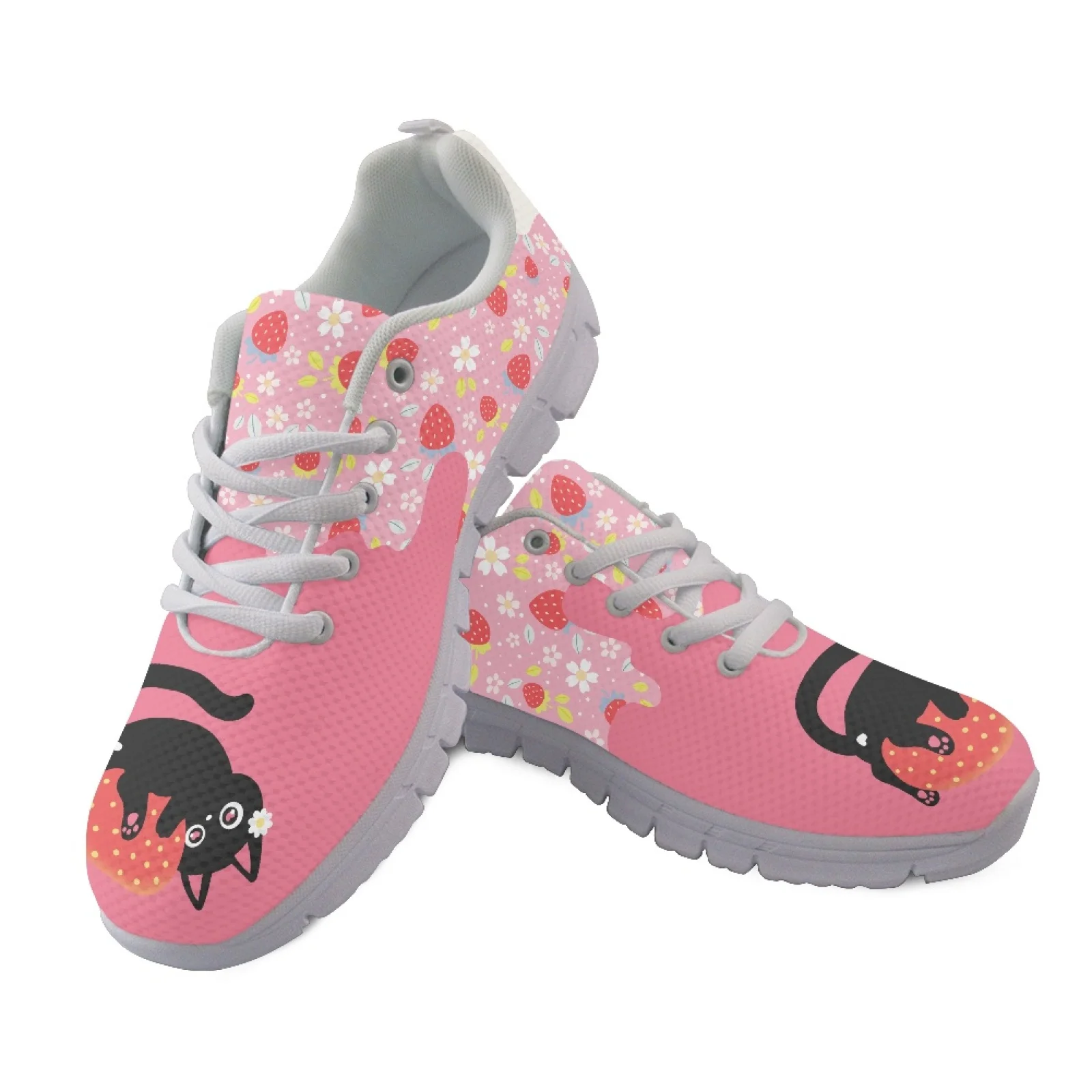 Coloranimal Lace Up Breathable Walking Sneakers for Women Running Shoes for Men Women for Travel Cat Floral Art