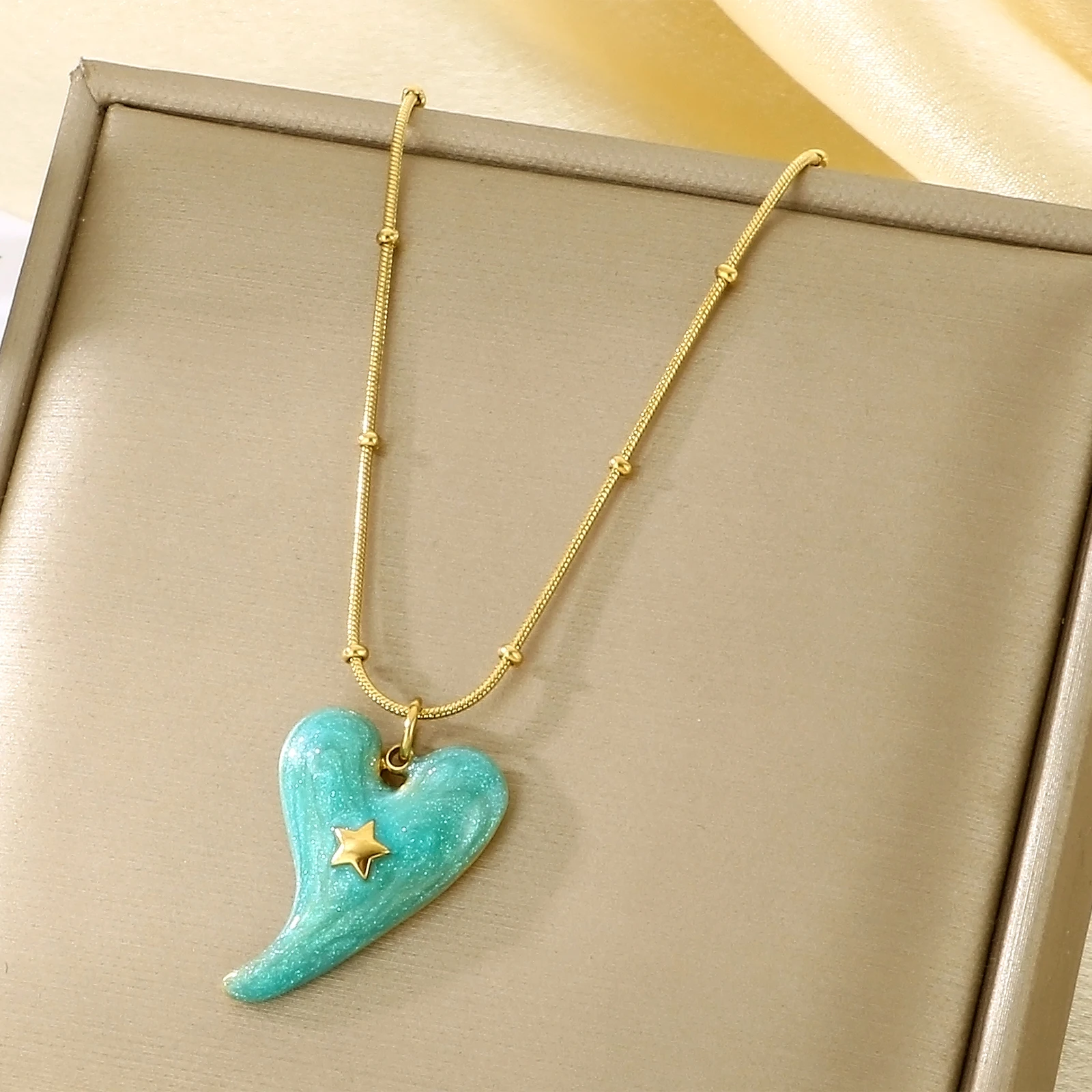 Colored Enamel Heart Pendent Necklaces for Women Stainless Steel Gold Color Star Butterfly Necklace Charm Jewelry Items