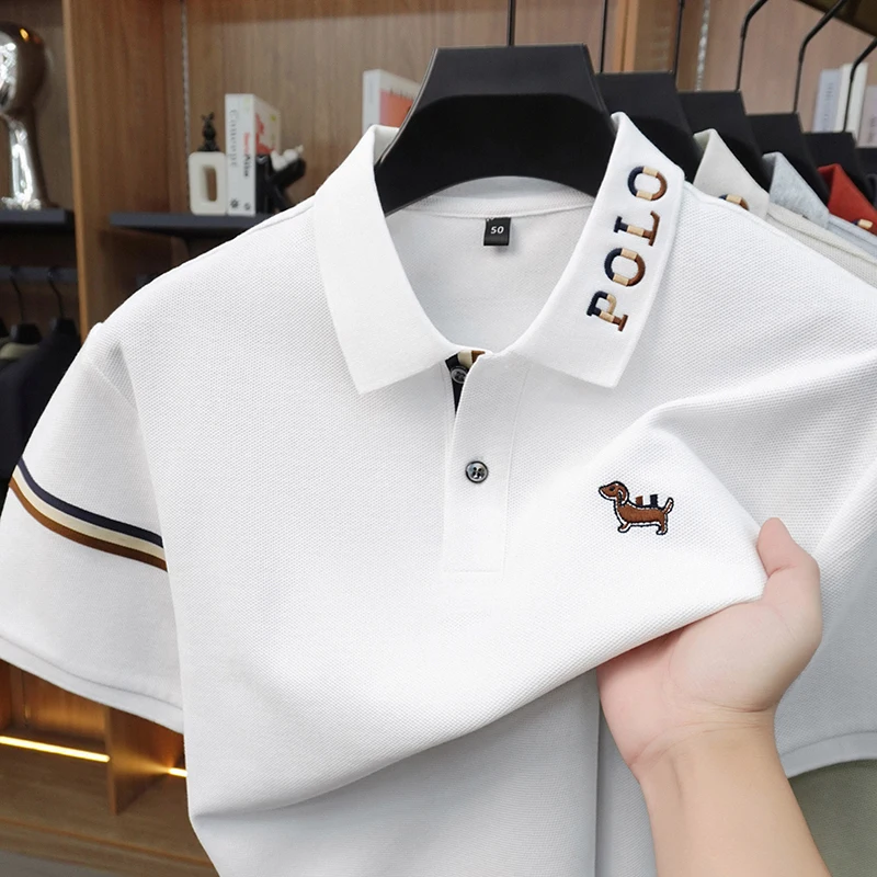 Designer brand 100% cotton short sleeve polo shirt high-end cute puppy letter embroidery men's new summer casual fashion T-shirt